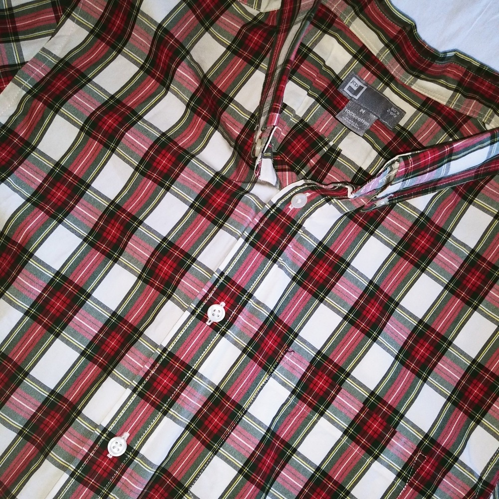 Mens Red Plaid Button Down Shirt Long Sleeve Cotton Casual Size M